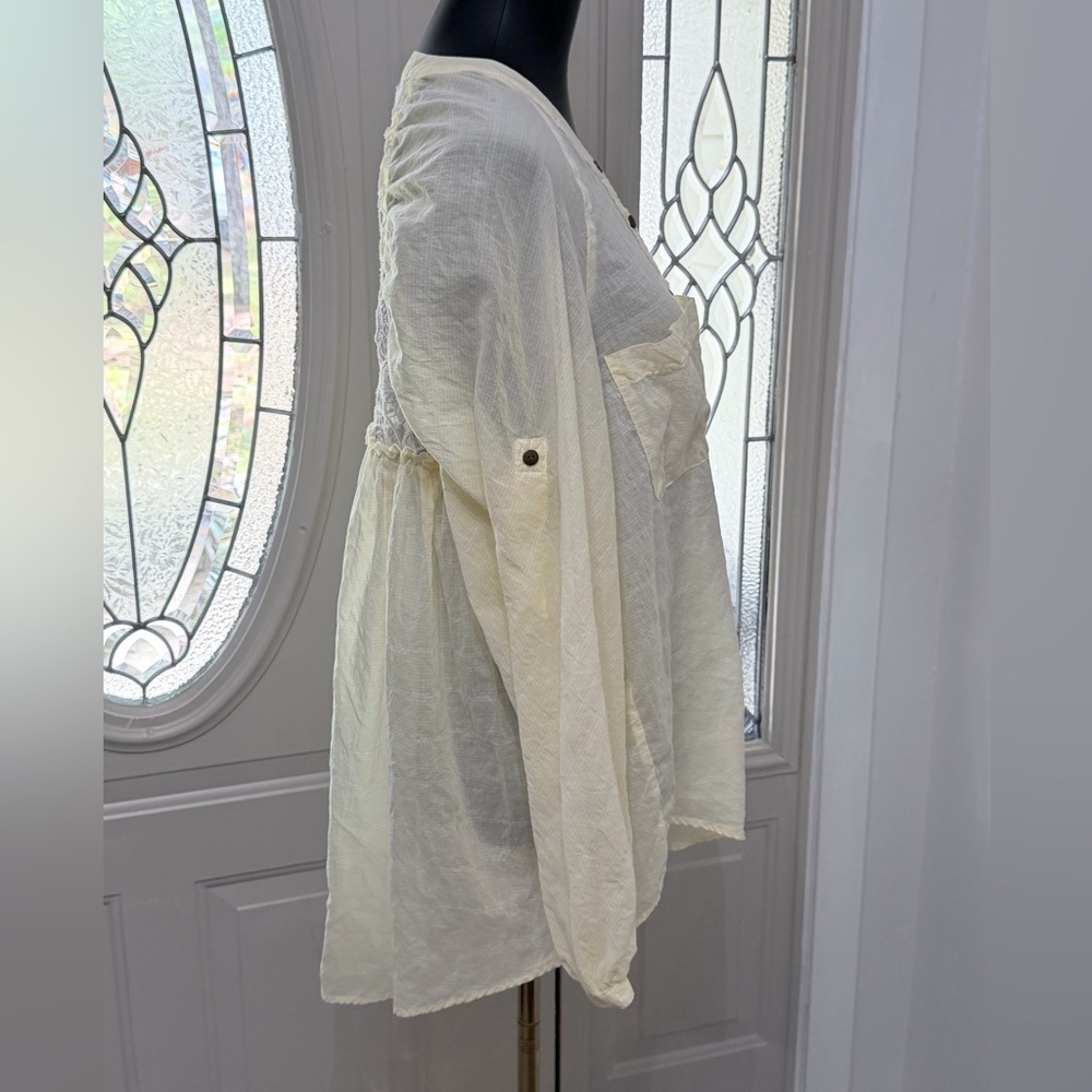 Free People Yellow and White Gingham Button Front Lace Back Small Blouse - Picture 5 of 10